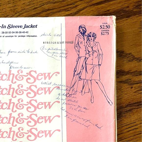 Vintage 1970s Stretch & Sew 1050 Sewing Pattern XXS-XL Jacket Blazer UNCUT - Picture 1 of 3